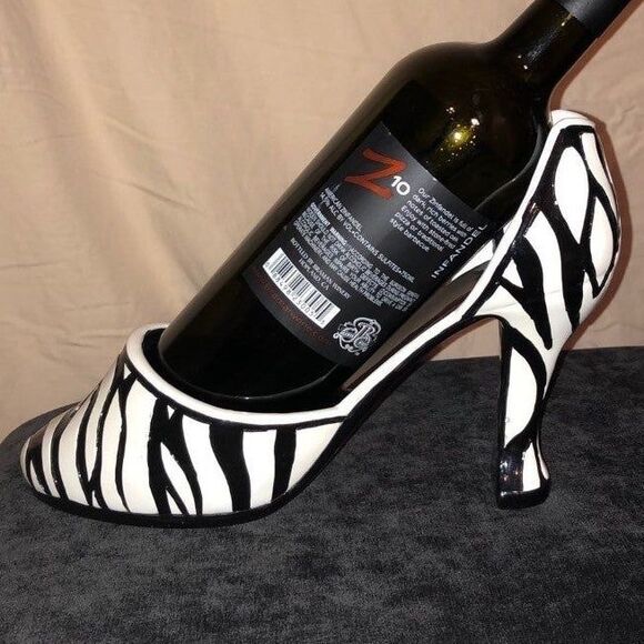Wine Bottle Holder Ceramic Zebra High Heel Shoe - Picture 3 of 5